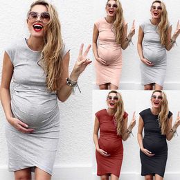 Pregnancy Dress Women Solid Colour Sleeveless Maternity Pregnat Dress Casual Comfortable Pregnancy Dresse Clothes Vestidos Q0713