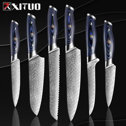 XITUO 1-6PCS Knives Set Damascus Chef Knife Sharp Japanese Sankotu Cleaver Boning Gyuto Kitchen Knife G10 Handle Cooking Tool