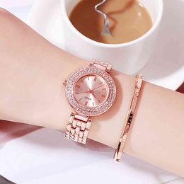 Luxury Rose Gold Women Fashion Casual Waterproof Diamond Rhinestone Bracelet Ladies Wrist Watches Clock Relogio Feminino