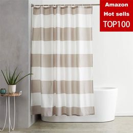 180x180 modern stripe Polyester Fabric Shower Curtain Mildew Resistant Soft Bath Waterproof Fresh Bathroom Partition Curtains 210402