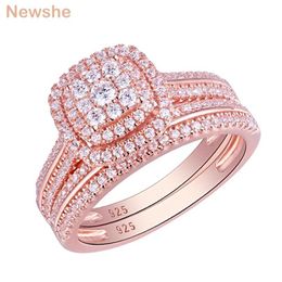 she Rose Gold Color Wedding Rings For Women 925 Sterling Silver Engagement Ring Bridal Set 1.6Ct AAAAA Cubic Zircon QR5712 211217