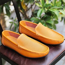 Spring Summer Hollow Men Loafers Leather Moccasins Flats Casual Non-slip Breathable Driving Shoes Man Lightweight Shoes Zapatos