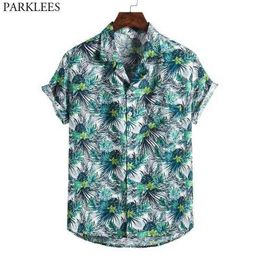 Men's Tropical Hawaiian Shirt Casual Short Sleeve Coconut Print Button Down Beach Shirts Mens Holiday Vacation Clothing Chemise 210522