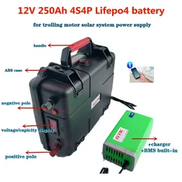 GTK 2000 cycles 12V 250Ah Lifepo4 battery pack with BMS 4S for 12V trolling motor solar system power supply+20A Charger