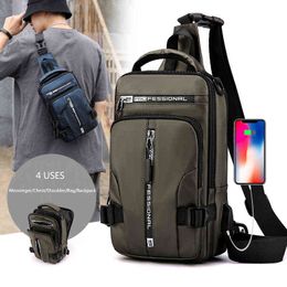 Backpack Style Bagmen Nylon Cros Body Shoulder with Usb Port Charging Travel Male Knapsack Day Messenger Chest New 220723