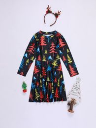 Girls Christmas Tree Print Smock Dress SHE01
