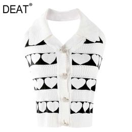 [DEAT] Summer Fashion V-neck Single-breasted Sleeveless Hanging Neck Printing Knitting Women Tank Tops 13Q295 210527