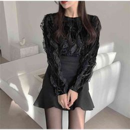 S-Xl Girls Spring Fall Blouse Womens Shirt Long Sleeves Tops Bud Silk Lace Embroidery Skirts High Waist Two Piece Set Women 210417