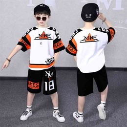 Fashion Clothes Set for Kids Boys Cotton Short Sleeve Tshirts and Pants Korean Hip-hop Two Piece Suit Toddler Boy Streetwear 210622