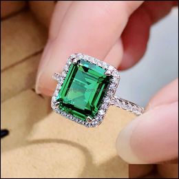 Solitaire Ring Rings Jewelry Vintage 100% Solid 925 Sterling Sier 8 10Mm Emerald Ruby Gemstone Wedding Party For Women Lab Diamond252e