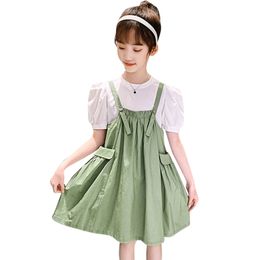 Kids Clothes Girls Solid Blouse + Dress Teenage Clothing Summer Children Girl Casual Style Children's Suits 6 8 10 210527