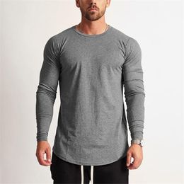 New Fashion long sleeve t shirt men Sporting T-shirt Men Fitness Men's solid o-neck Gyms Bodybuilding Tshirt homme 210409