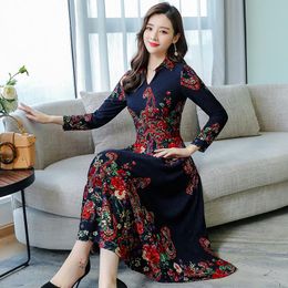 Casual Dresses 2021 Autumn Pattern Europe Station Will Code Self-cultivation Show Lanky Sleeve Temperament Printing Long Fund Dress