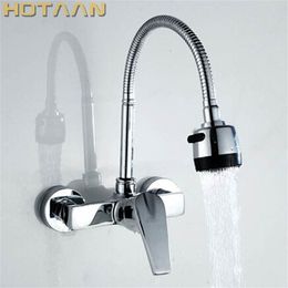 Brass Chrome Taps For Kitchen Sink Tap Dual Hole Wall Mixer Faucet torneira cozinha YT6030 211108