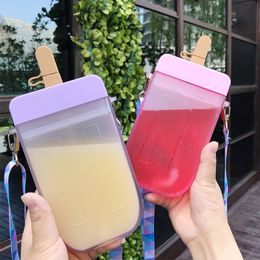 Cute Straw Water Bottles Plastic Popsicle Bottle Outdoor Transparent Juice Drinking Cup Creative Student Mug for Adult Children
