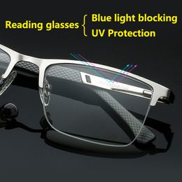 Ultra UV Protection Computer Reading Glasses Men Presbyopia Anti-blue Light Blocking Metal Half Frame Silver 1.5 2.5