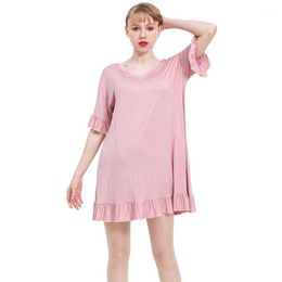 Women's Sleepwear Summer Night Dress Solid Color Modal Cotton Home Clothes Nightgown Wear Mid-length Pink