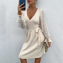 New Women Dress V Neck Long Sleeve Knitted Dress Casual Vocation Style Solid Midi Dress For Women Backless Skinny Female Outfits Y1006