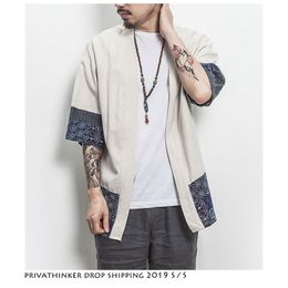 Drop Men Colour Block Kimono Black Shirts Mens Fashions Casual Summer Male Designer Vintage Shirt Plus Size 210626