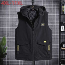 Winter Men's Sleeveless Jacket Big Size 11XL Black Vest Autumn Casual Warm Thick Coats Male Hooded Fashion Waistcoat Vest Plus 211120