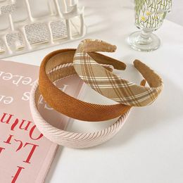 Earth Color Series Plaid Women Headbands Wide Corduroy Twill Hairbands Korean Head Wrap Elegant Hair Hoop Hair Accessories