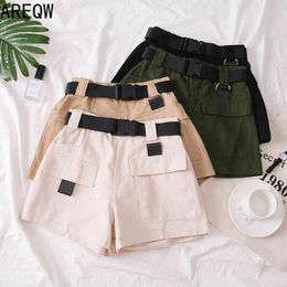 Summer Casual All-match Personality Tooling Shorts Pocket Casual Pants Wide-leg Pants Pants with Belt Women 210507