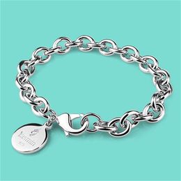 Classic Women's 925 Sterling Bracelet Round Pendant Solid Silver Rolo Chain Minimalist Fashion Jewelry Gift Pulseira