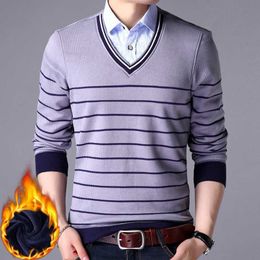 fashion Men's Sweaters Male Knitwear sweater warm patchwork v-Neck fake two piece jumpers clothing cotton casual wool pullovers Y0907