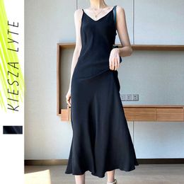 Summer Sexy Dress Vintage Womens Evening Party Night Club V Neck Black Rayon Silky Satin Dresses 210608