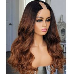 Ombre Brown 1x4 / 2x4 U Part Wig Human Hair Brazilian Full Machine Humans Hairs Wig Coloured Remy Wigs For Black Women Wave