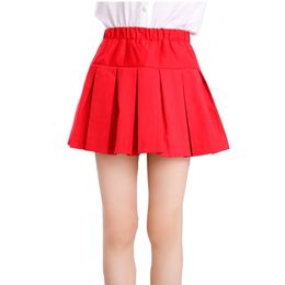Red White Kids Baby Pleated Summer Autumn Big Girls Cotton Skirt School Children Clothes Age 4 6 8 10 12 14 Y 210331