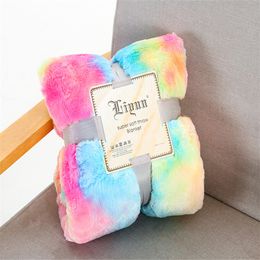 Colourful Double Layer Blankets Tie Dye Plush Lamb Wool Home Textiles Soft Nap Portable Throw Blanket