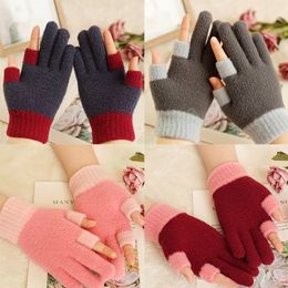 Winter Men's Gloves Female Warm Office Thick Knitted Wool Two-finger Exposed Writing Games Playing Touch Screen Fingerless Glove