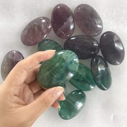 Natural Fluorite Palm Stone Crystal Healing Reiki Polished Colorful Paperweight