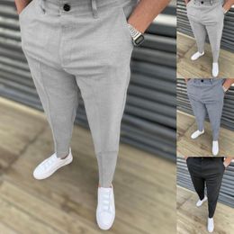 Men's Suits & Blazers Cross-border Summer Leisure Cotton Mid-waist Pure Colour Trousers Elastic Casual Pants Mens Dress Men Office