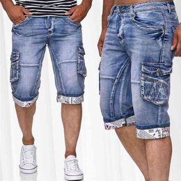 Jeans da uomo pantaloni corti estate casual streetwear abbigliamento da uomo hip hop tasca skinny denim jeans pantaloncini blu 210723