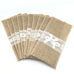 10pcs Natural Jute Burlap Cutlery Holders Packaging Fork and Knife for Wedding , Party Decoration 11*21cm AA8016 Y0730