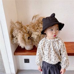 Spring Cute Floral Turn-down Collar Shirts Baby Girl Cotton Casual Long Sleeve Tops 210615