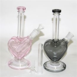 Heady pink heart shape Glass Bongs Hookahs Smoking Pipe Oil Dab Rigs 14mm Female Joint With Bowl Water Pipes bubbler