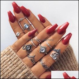 Band Rings Jewellery Fashion Vintage Knuckle Ring Set Crown Flower Hollow Out Stacking 12Pcs/Set S326 Drop Delivery 2021 Itftg