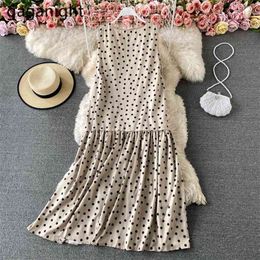 Oversized Chiffon Women Vintage Polk Dot Maxi Dress Sleeveless O Neck Chic Korean Dresses Arrivals Robe Loose 210601