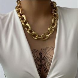 2021 Vintage Chunky Thick Curb Cuban Choker Necklace Collar Statement Heavy Metal gold Clavicle Necklace for Women Men Jewelry