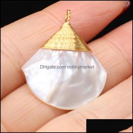 Charms Jewellery Findings & Components Charm Winding Copper Wire Shell Pendant Sector Natural Mother-Of-Pearl Pendants For Making Diy Necklace