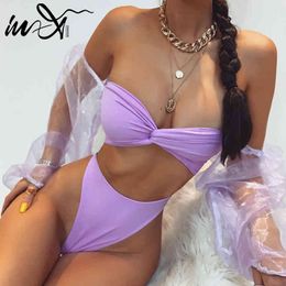 In-X High waist bikini set Long puff sleeve swimsuit female Mesh swimwear women Bandeau micro biquini bathing suit Summer Bather X0522