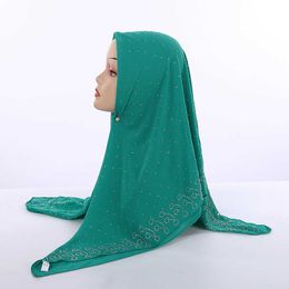 105*105cm Bubble Chiffon Square Islamic Scarves Women's Plain Colours Muslim Headscarf With Rhinestone Pearl Decor Arab Shawl Q0828