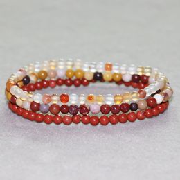 MG0054 Wholesale 4 mm Mini Gemstone Bracelet Set Pink Agate Mookaite Jasper Bracelet New Design Women`s Yoga Mala Jewellery