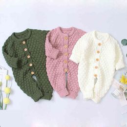 Autumn Baby Boys Girls Pure Color Rompers Clothes Children Boy Girl Infant Kids Knitting Long Sleeve 210429