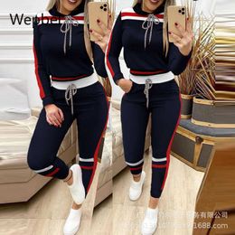WEPBEL Autumn Women Sets Casual Trousers Stitching Hood Sweatshirts Suit 2 Piece Suit Outfits Casual Female Pants Hoodies Sets Y0625