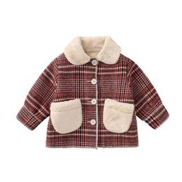 Gooporson Korean Fashion Kids Clothes Fleece Warm Plaid Jacket Coats Cute Little Girls Outfits Toddler Children Coat 210715