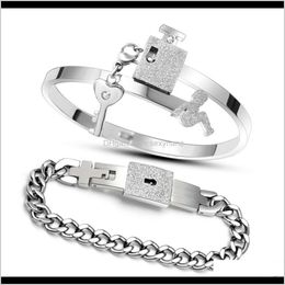 Link, Chain Bracelets Jewelry Drop Delivery 2021 Link Up To The Sky Concentric Key Interlock Titanium Steel Couple Heart Lock Frosted Womens